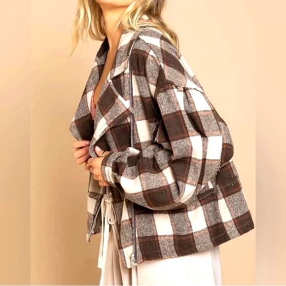 POL Brown Checkered Moto Jacket Sz Medium - Picture 2 of 9